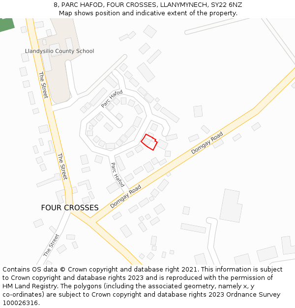 8, PARC HAFOD, FOUR CROSSES, LLANYMYNECH, SY22 6NZ: Location map and indicative extent of plot