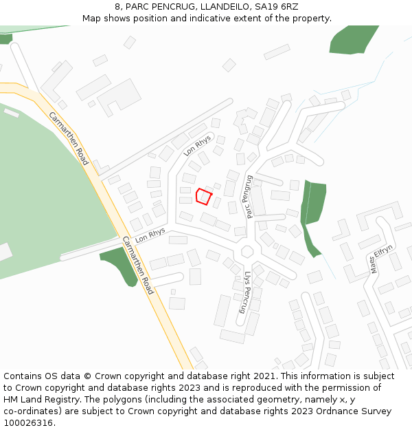 8, PARC PENCRUG, LLANDEILO, SA19 6RZ: Location map and indicative extent of plot