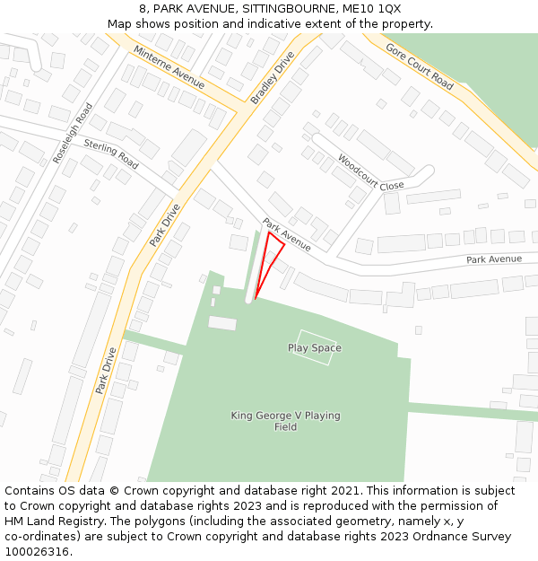 8, PARK AVENUE, SITTINGBOURNE, ME10 1QX: Location map and indicative extent of plot