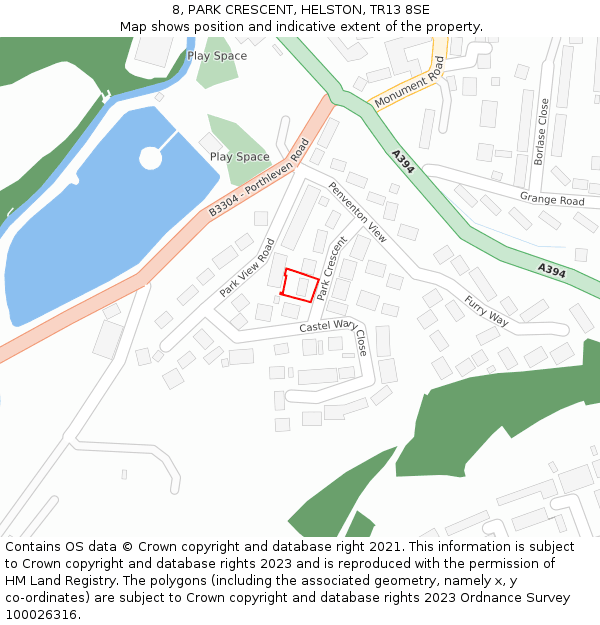 8, PARK CRESCENT, HELSTON, TR13 8SE: Location map and indicative extent of plot