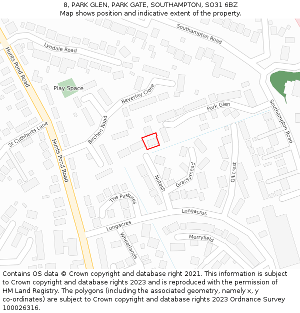 8, PARK GLEN, PARK GATE, SOUTHAMPTON, SO31 6BZ: Location map and indicative extent of plot
