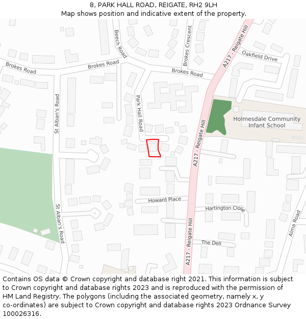 8, PARK HALL ROAD, REIGATE, RH2 9LH: Location map and indicative extent of plot