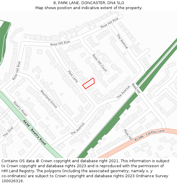 8, PARK LANE, DONCASTER, DN4 5LG: Location map and indicative extent of plot