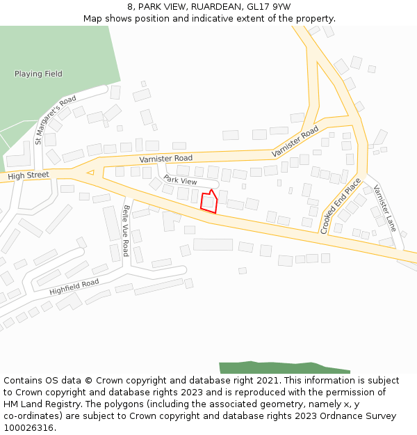 8, PARK VIEW, RUARDEAN, GL17 9YW: Location map and indicative extent of plot