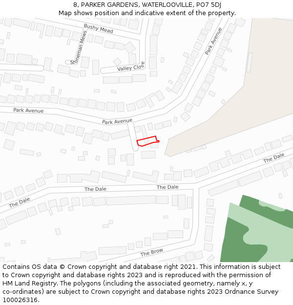 8, PARKER GARDENS, WATERLOOVILLE, PO7 5DJ: Location map and indicative extent of plot