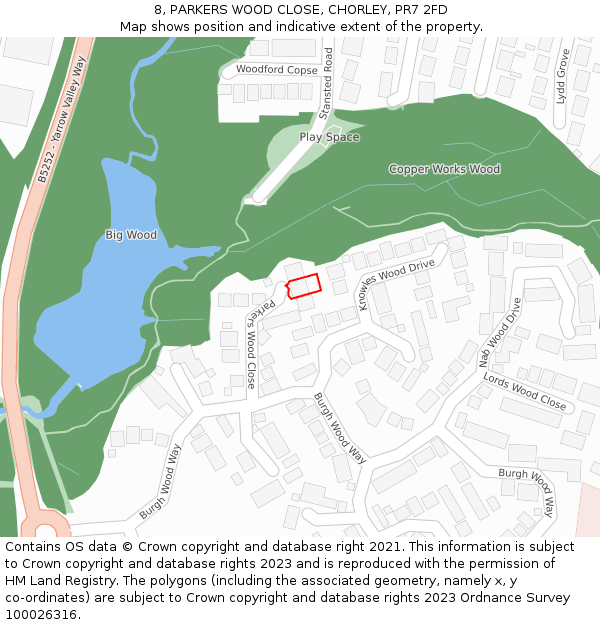 8, PARKERS WOOD CLOSE, CHORLEY, PR7 2FD: Location map and indicative extent of plot