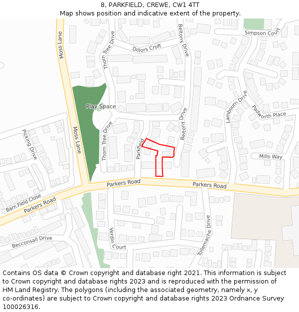 8, PARKFIELD, CREWE, CW1 4TT: Location map and indicative extent of plot