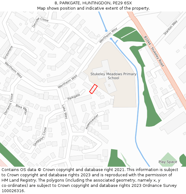 8, PARKGATE, HUNTINGDON, PE29 6SX: Location map and indicative extent of plot