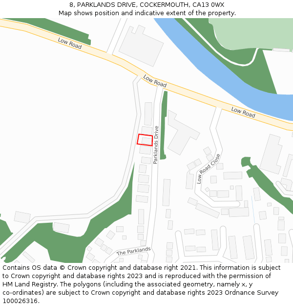 8, PARKLANDS DRIVE, COCKERMOUTH, CA13 0WX: Location map and indicative extent of plot