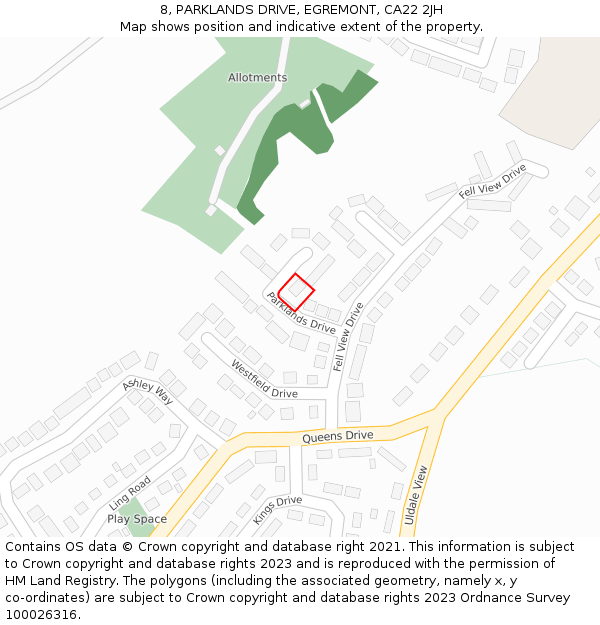 8, PARKLANDS DRIVE, EGREMONT, CA22 2JH: Location map and indicative extent of plot