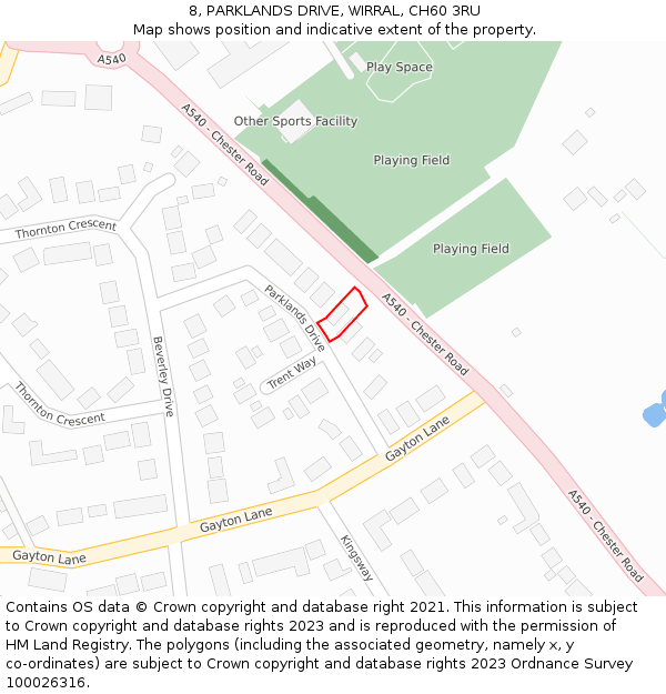 8, PARKLANDS DRIVE, WIRRAL, CH60 3RU: Location map and indicative extent of plot