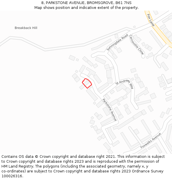 8, PARKSTONE AVENUE, BROMSGROVE, B61 7NS: Location map and indicative extent of plot