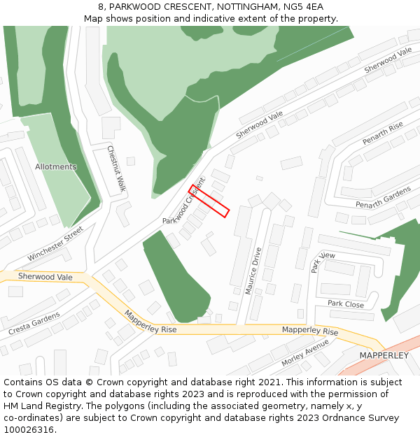 8, PARKWOOD CRESCENT, NOTTINGHAM, NG5 4EA: Location map and indicative extent of plot