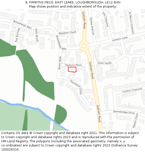 8, PARKYNS PIECE, EAST LEAKE, LOUGHBOROUGH, LE12 6HN: Location map and indicative extent of plot