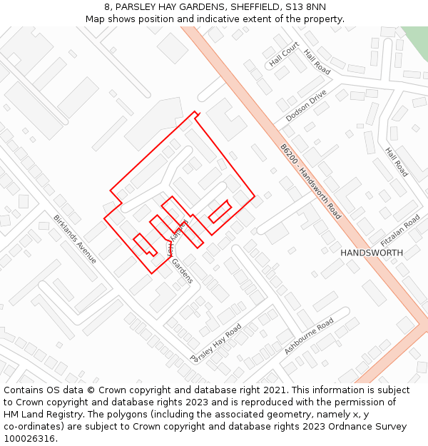 8, PARSLEY HAY GARDENS, SHEFFIELD, S13 8NN: Location map and indicative extent of plot
