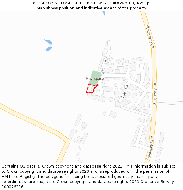 8, PARSONS CLOSE, NETHER STOWEY, BRIDGWATER, TA5 1JS: Location map and indicative extent of plot