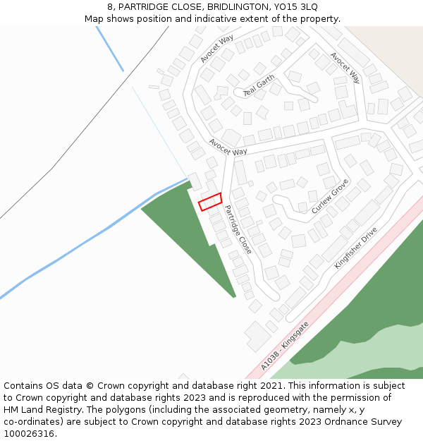 8, PARTRIDGE CLOSE, BRIDLINGTON, YO15 3LQ: Location map and indicative extent of plot