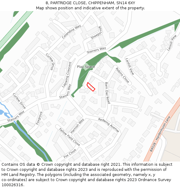 8, PARTRIDGE CLOSE, CHIPPENHAM, SN14 6XY: Location map and indicative extent of plot