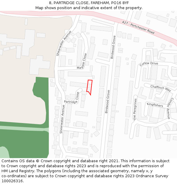 8, PARTRIDGE CLOSE, FAREHAM, PO16 8YF: Location map and indicative extent of plot
