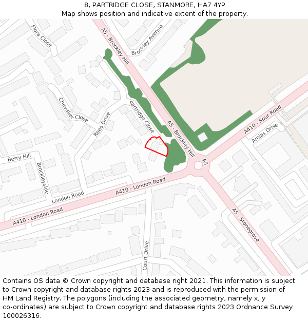 8, PARTRIDGE CLOSE, STANMORE, HA7 4YP: Location map and indicative extent of plot