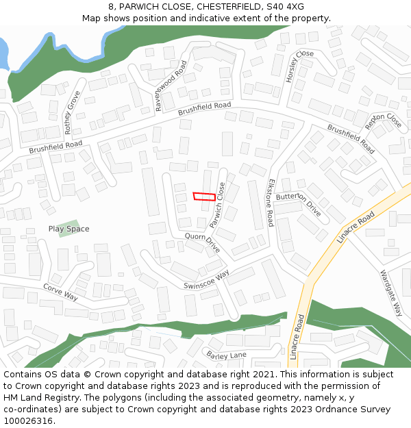 8, PARWICH CLOSE, CHESTERFIELD, S40 4XG: Location map and indicative extent of plot