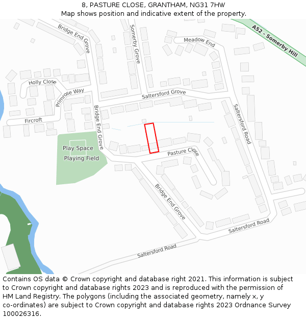 8, PASTURE CLOSE, GRANTHAM, NG31 7HW: Location map and indicative extent of plot