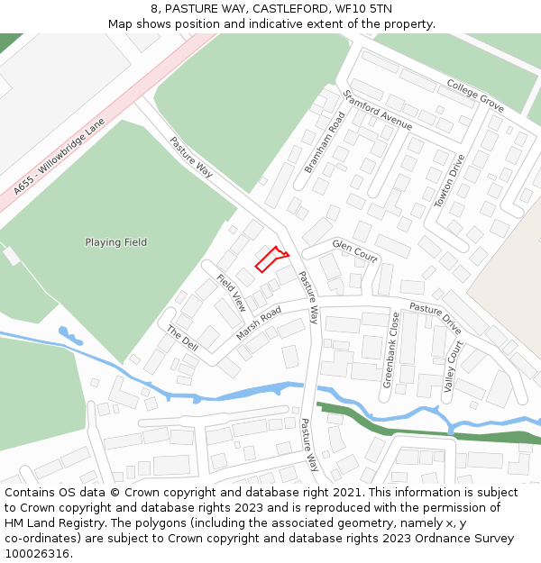 8, PASTURE WAY, CASTLEFORD, WF10 5TN: Location map and indicative extent of plot