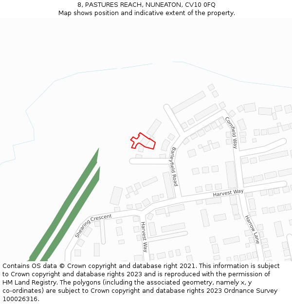 8, PASTURES REACH, NUNEATON, CV10 0FQ: Location map and indicative extent of plot