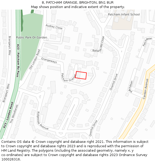 8, PATCHAM GRANGE, BRIGHTON, BN1 8UR: Location map and indicative extent of plot
