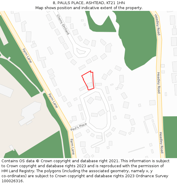 8, PAULS PLACE, ASHTEAD, KT21 1HN: Location map and indicative extent of plot