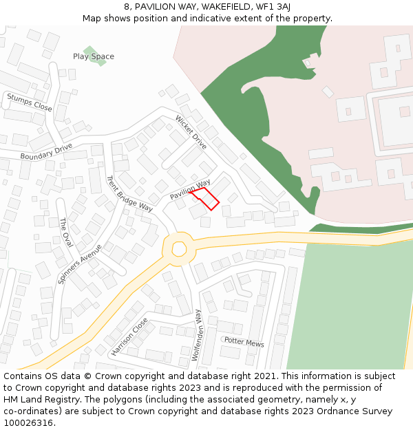 8, PAVILION WAY, WAKEFIELD, WF1 3AJ: Location map and indicative extent of plot