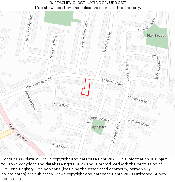 8, PEACHEY CLOSE, UXBRIDGE, UB8 3SZ: Location map and indicative extent of plot