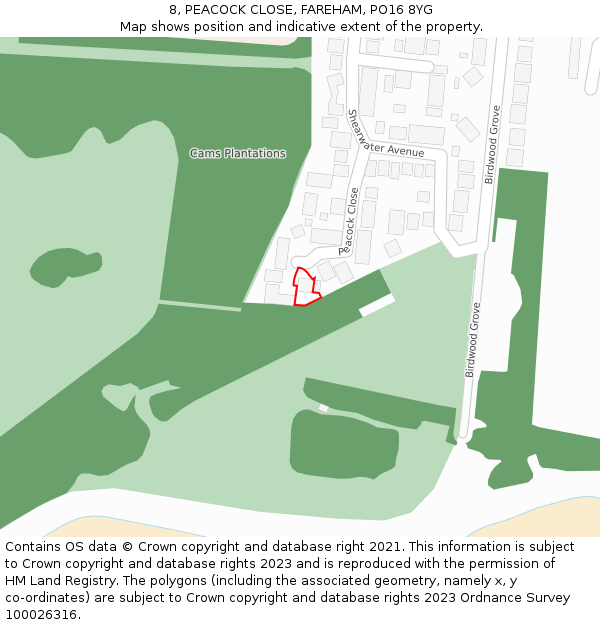 8, PEACOCK CLOSE, FAREHAM, PO16 8YG: Location map and indicative extent of plot