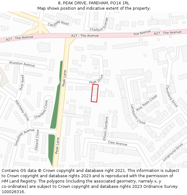 8, PEAK DRIVE, FAREHAM, PO14 1RL: Location map and indicative extent of plot