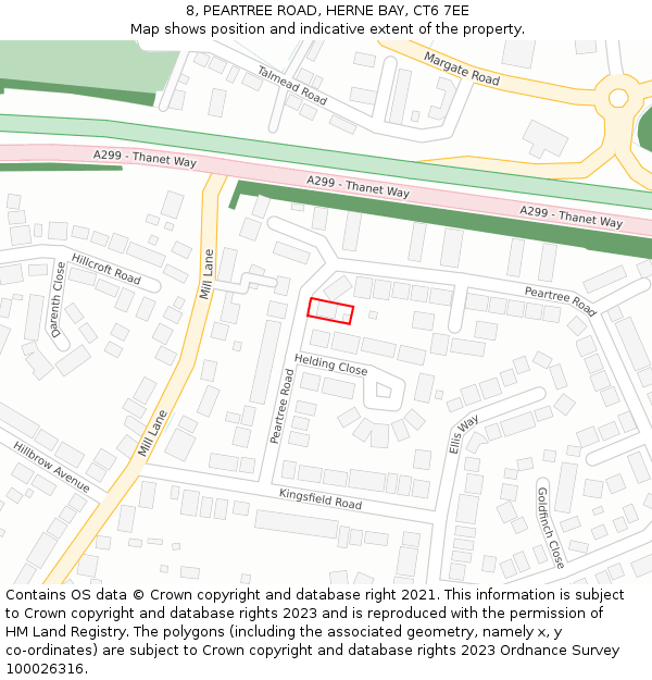 8, PEARTREE ROAD, HERNE BAY, CT6 7EE: Location map and indicative extent of plot