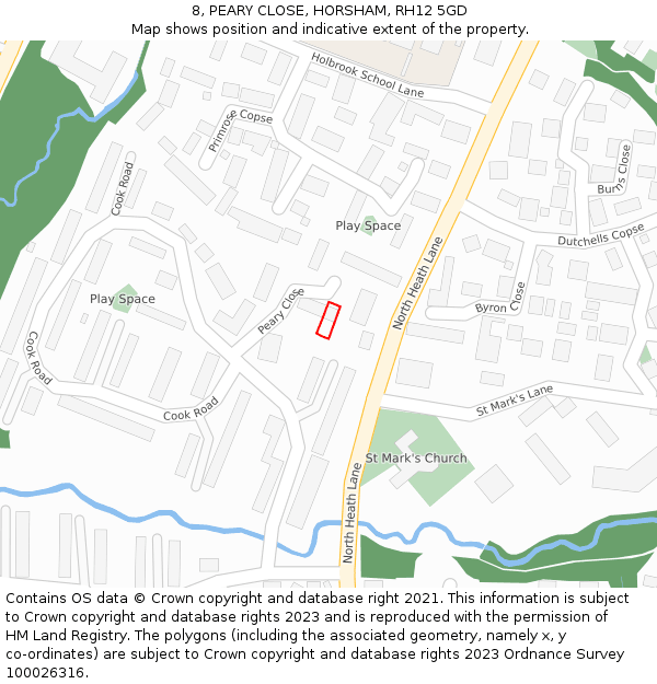 8, PEARY CLOSE, HORSHAM, RH12 5GD: Location map and indicative extent of plot