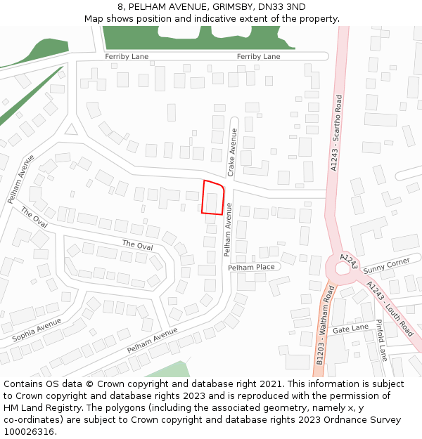 8, PELHAM AVENUE, GRIMSBY, DN33 3ND: Location map and indicative extent of plot