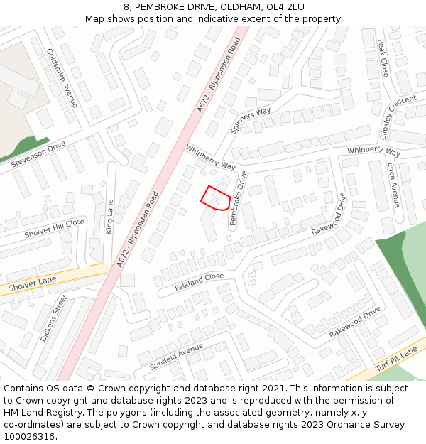 8, PEMBROKE DRIVE, OLDHAM, OL4 2LU: Location map and indicative extent of plot