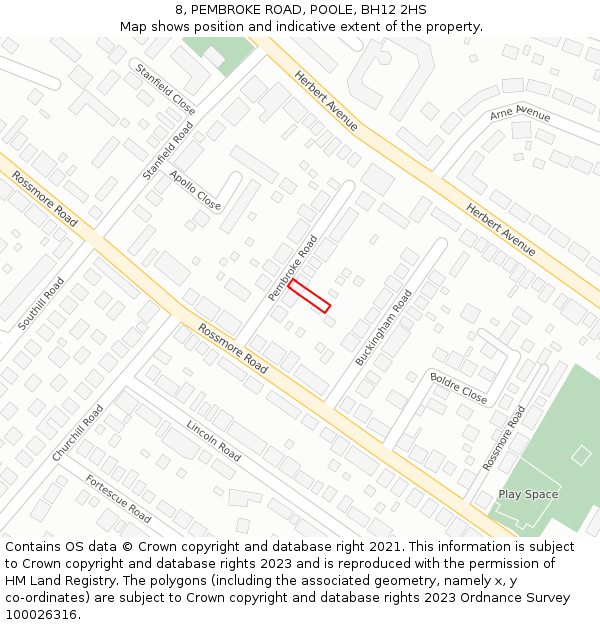 8, PEMBROKE ROAD, POOLE, BH12 2HS: Location map and indicative extent of plot