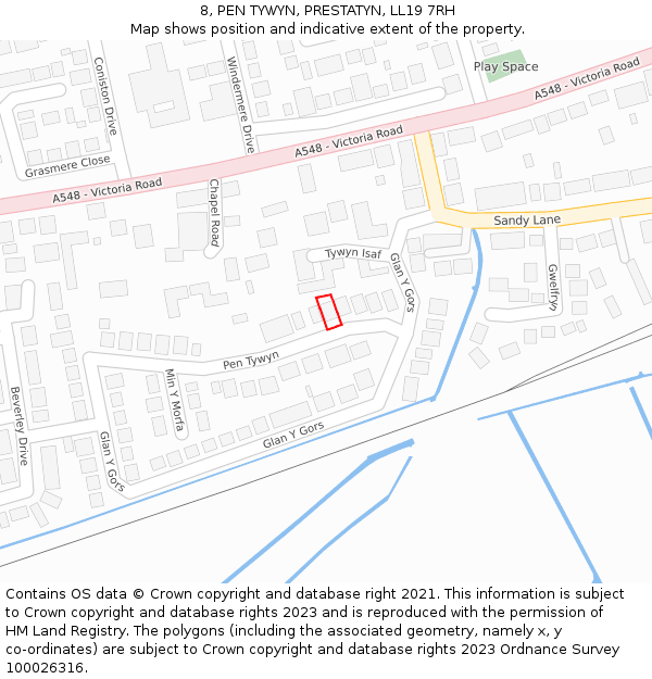 8, PEN TYWYN, PRESTATYN, LL19 7RH: Location map and indicative extent of plot