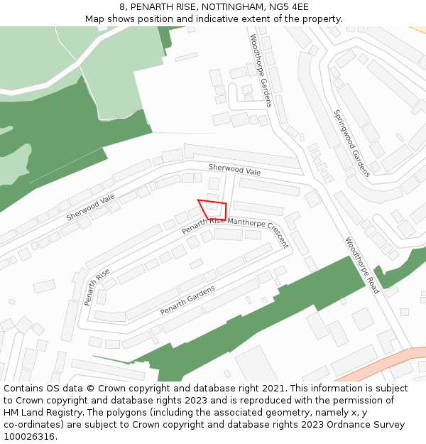 8, PENARTH RISE, NOTTINGHAM, NG5 4EE: Location map and indicative extent of plot