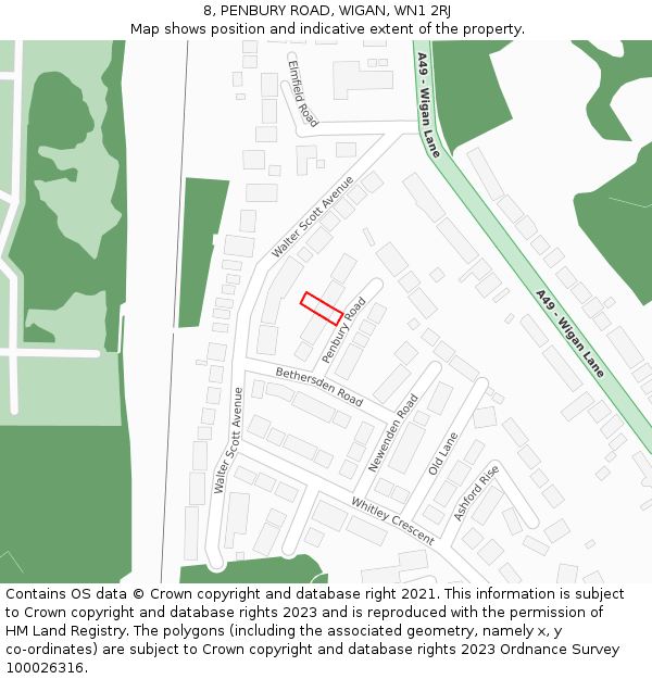 8, PENBURY ROAD, WIGAN, WN1 2RJ: Location map and indicative extent of plot