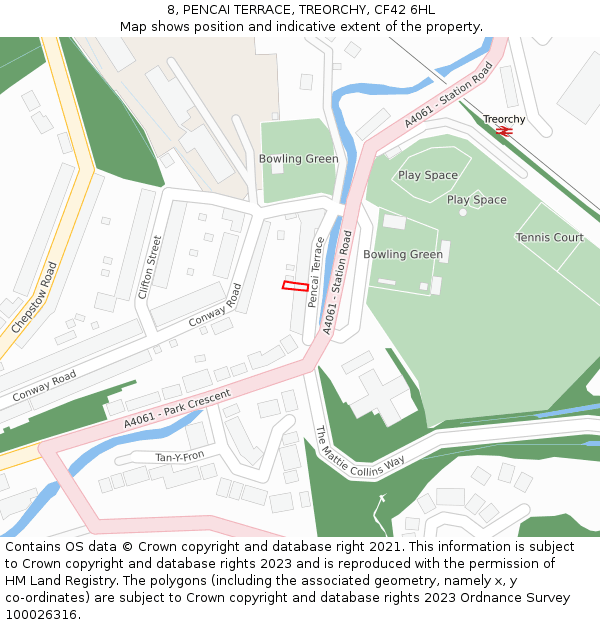 8, PENCAI TERRACE, TREORCHY, CF42 6HL: Location map and indicative extent of plot