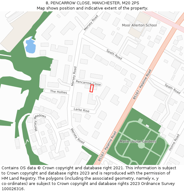 8, PENCARROW CLOSE, MANCHESTER, M20 2PS: Location map and indicative extent of plot