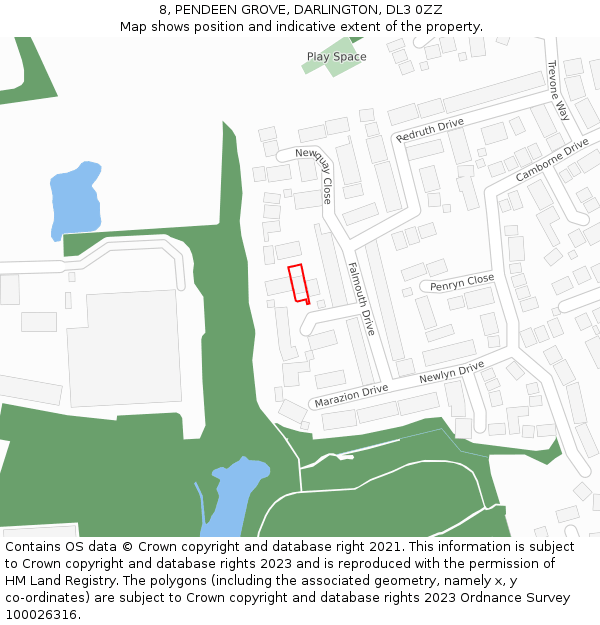 8, PENDEEN GROVE, DARLINGTON, DL3 0ZZ: Location map and indicative extent of plot