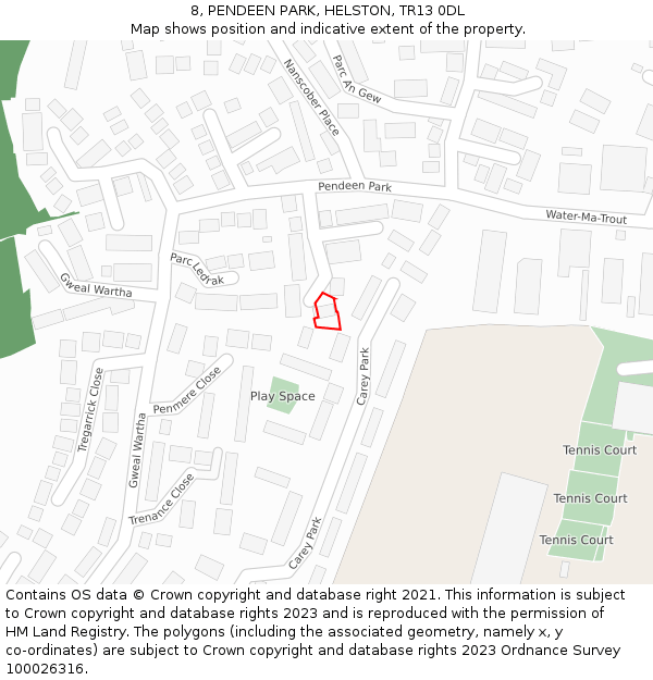 8, PENDEEN PARK, HELSTON, TR13 0DL: Location map and indicative extent of plot