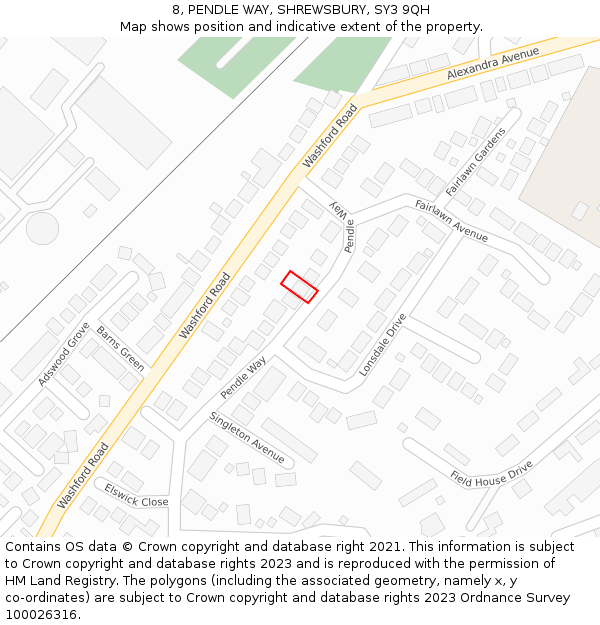 8, PENDLE WAY, SHREWSBURY, SY3 9QH: Location map and indicative extent of plot