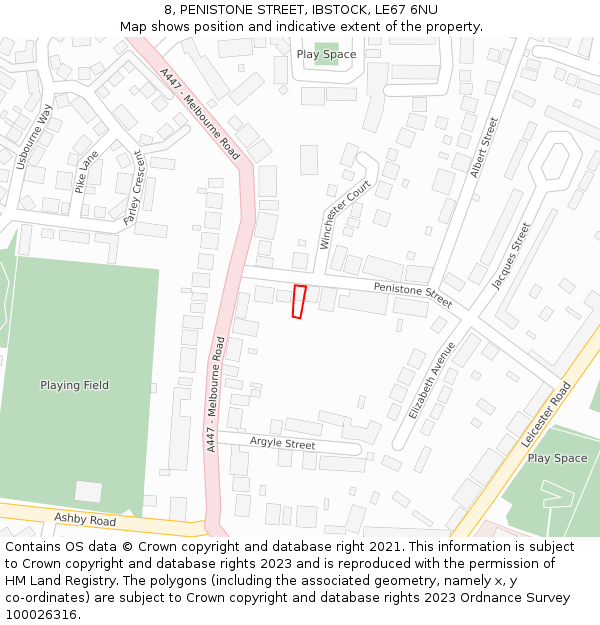 8, PENISTONE STREET, IBSTOCK, LE67 6NU: Location map and indicative extent of plot