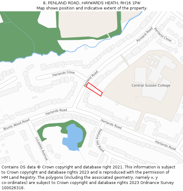 8, PENLAND ROAD, HAYWARDS HEATH, RH16 1PW: Location map and indicative extent of plot