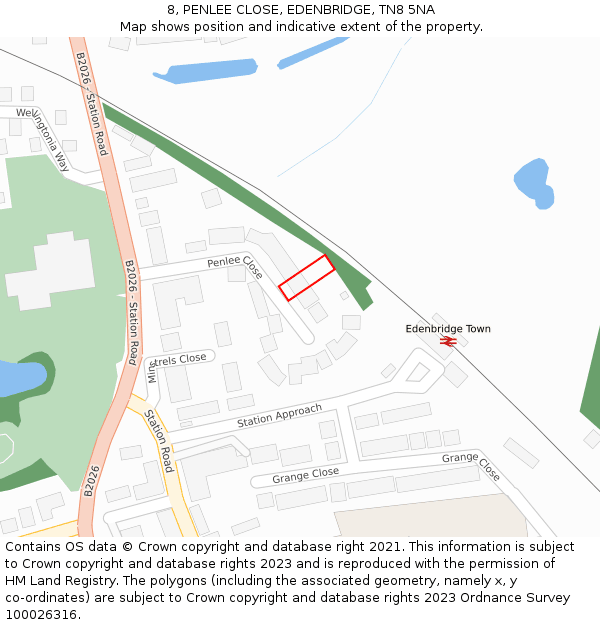 8, PENLEE CLOSE, EDENBRIDGE, TN8 5NA: Location map and indicative extent of plot